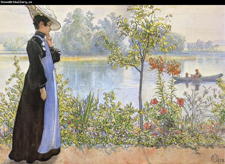 Carl Larsson Late Summer Karin by the Shore